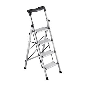 4 Step Ladder, Folding Step Stool with Wide Anti-Slip Pedal and Comfort Handgrip, 330 lbs Capacity Portable Aluminum Stepladder, Multi-Use for Ki