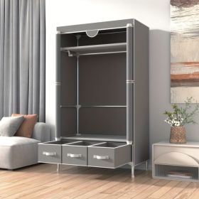 Portable Clothes Closet Rolling Door Wardrobe with Hanging Rack Non-Woven Fabric Storage Organizer with Three Drawer Boxes No-Tool Assembly - 67i