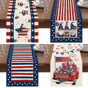 1PC Rectangle Linen Blend Striped Table Runners; Encryption Linen Home Decoration Independence Day Atmosphere Waterproof Table Runner; 72"*13"; P (Color: 3, size: 33*120cm)