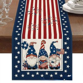 1PC Rectangle Linen Blend Striped Table Runners; Encryption Linen Home Decoration Independence Day Atmosphere Waterproof Table Runner; 72"*13"; P (Color: 1, size: 33*183cm)